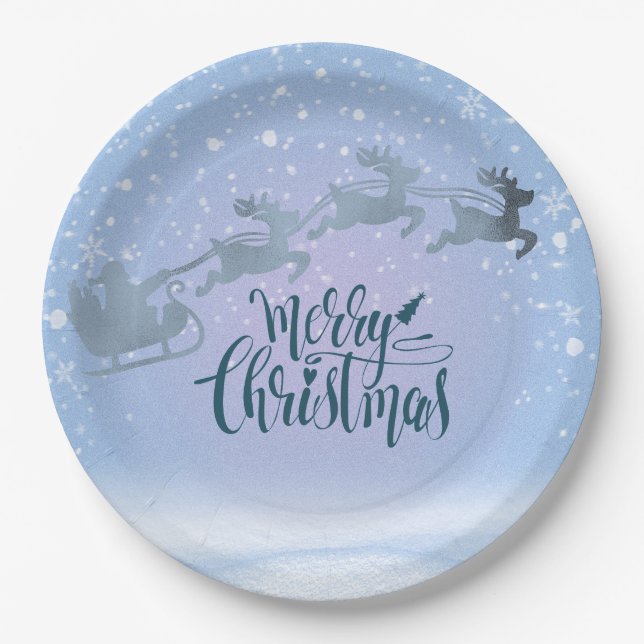Plato De Papel Snowy Sleigh & Reindeer Christmas  (Anverso)