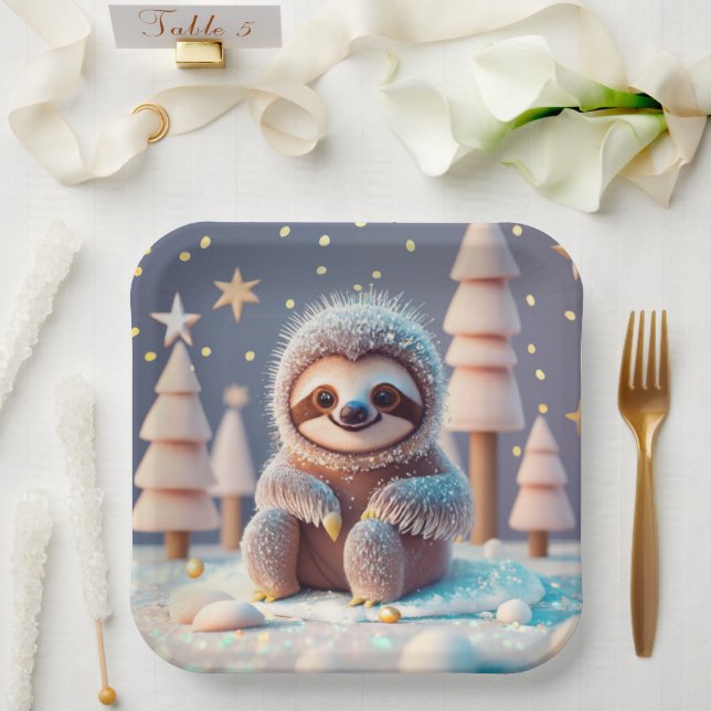 Plato De Papel Snowy Sloth's Winter Wonderland (Boda)