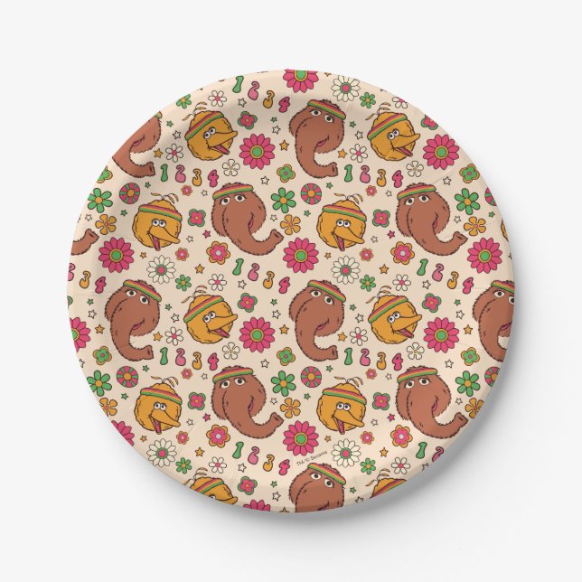 Plato De Papel Snuffleupagus y Big Bird Groovy Flower Pattern (Anverso)