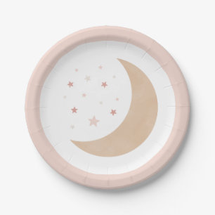 Plato De Papel Sobre el Baby Shower Chica rosa de la luna