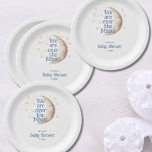Plato De Papel Sobre el Baby Shower de Moon Blue Boy