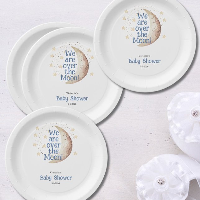 Plato De Papel Sobre el Baby Shower de Moon Blue Boy (Subido por el creador)