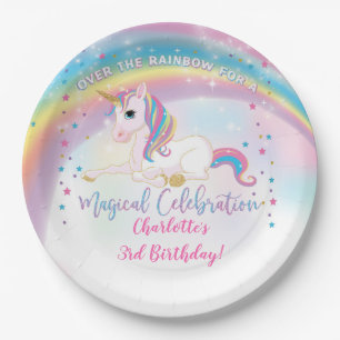 Plato De Papel Sobre el cumpleaños de Rainbow Unicorn