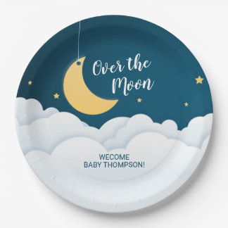 Plato De Papel Sobre la luna Baby Shower