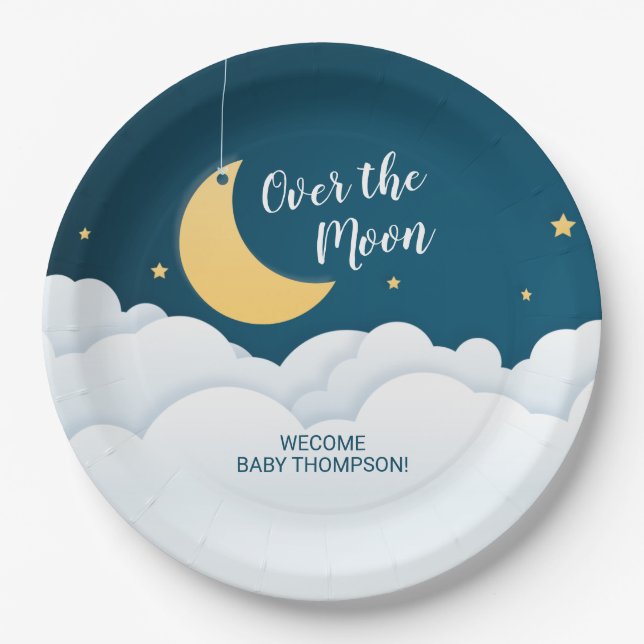 Plato De Papel Sobre la luna Baby Shower (Anverso)
