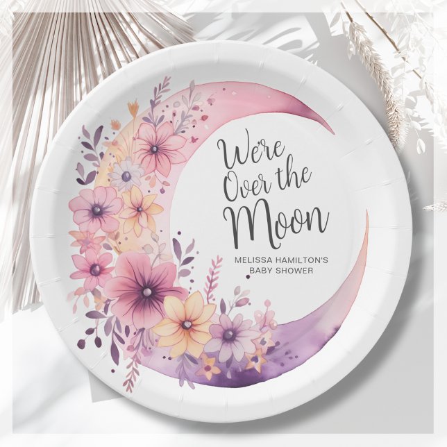 Plato De Papel Sobre la luna | Baby Shower floral (Subido por el creador)