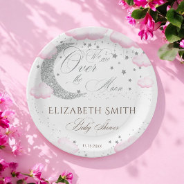 Plato De Papel Sobre la luna Chica rosado Baby Shower