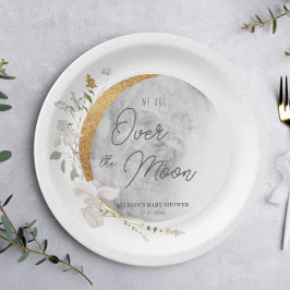 Plato De Papel Sobre la luna floral boho género neutro