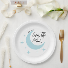Plato De Papel Sobre la luna Minimalista Baby Shower