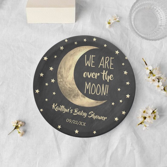 Plato De Papel Sobre la luna | Placa de papel Baby Shower (Subido por el creador)