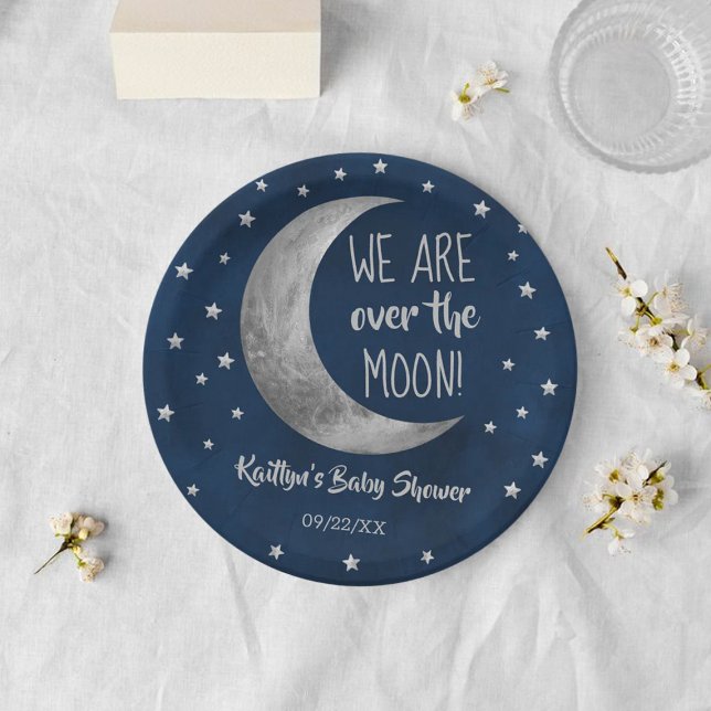 Plato De Papel Sobre la luna | Placa de papel Baby Shower (Subido por el creador)