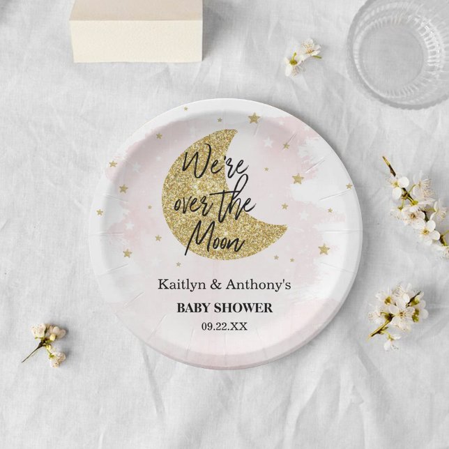 Plato De Papel Sobre la luna | Placa de papel Baby Shower para Ch (Subido por el creador)