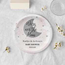 Plato De Papel Sobre la luna | Placa de papel Baby Shower para Ch