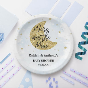 Plato De Papel Sobre la luna   Placa de papel Baby Shower para ni