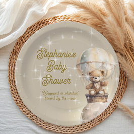 Plato De Papel Sobre la luna Teddy Oso Género Baby Shower Neutral