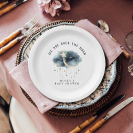Plato De Papel Sobre las estrellas del oro de la luna Baby Shower
