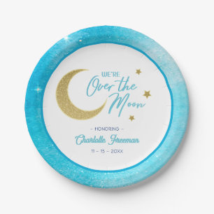 Plato De Papel Sobre las placas Baby Shower de la luna - acuarela