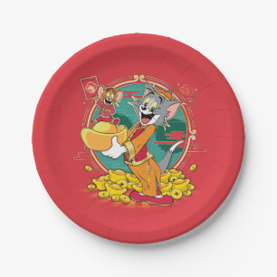Plato De Papel Sobre rojo de Tom y Jerry New Years