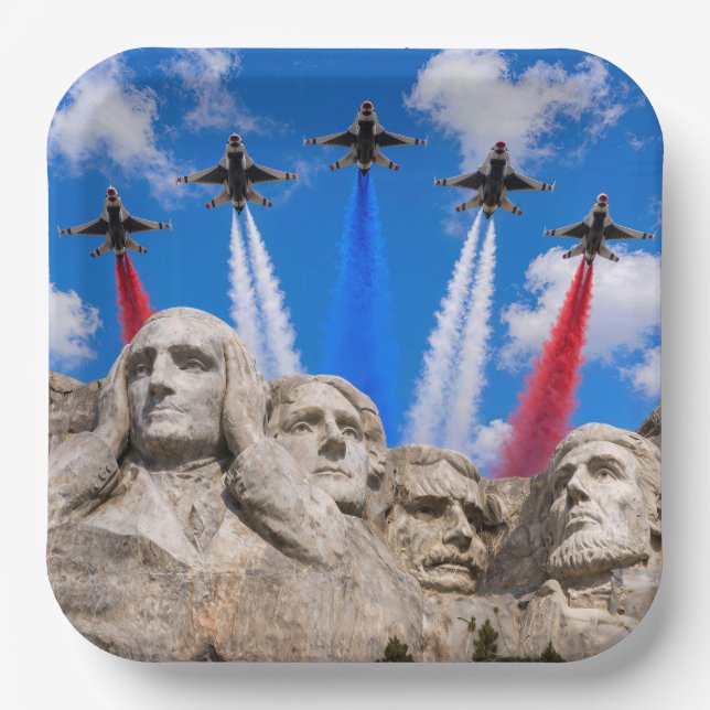 Plato De Papel Sobrevuelo de avión de combate en Mount Rushmore (Anverso)
