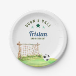 Plato De Papel Soccer “Born Two Ball” Second Birthday