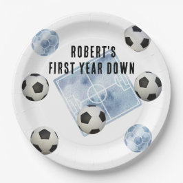 Plato De Papel Soccer First Year Down Birthday Party