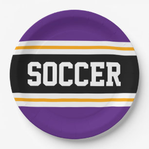 Plato De Papel SOCCER negrita Purple Black Yellow Carreras Strips