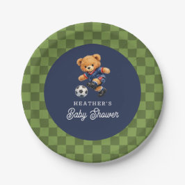 Plato De Papel Soccer Teddy Beary Checkboard Retro Baby Shower