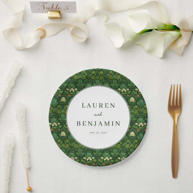 Plato De Papel Sofisticado Floral Verde (Boda)
