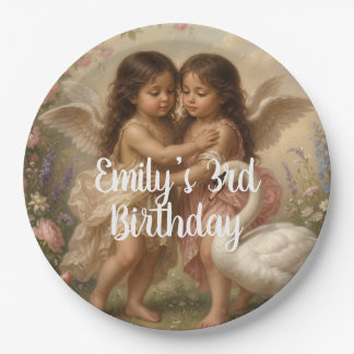 Plato De Papel soft angel cherub girls’ birthday || paper plates