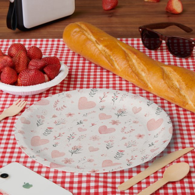 Plato De Papel Soft Heart Floral Paper Plates (Picnic)