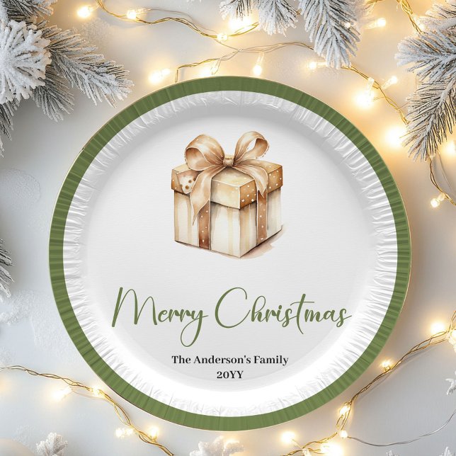 Plato De Papel Soft Pastel Christmas Custom Family Name Party  (Soft Pastel Christmas Custom Family Name Party Plates)