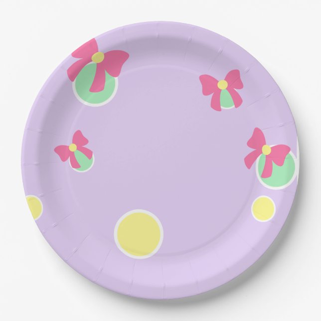 Plato De Papel soft pastel polka dots and bows (Anverso)