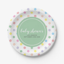 Plato De Papel Soft Pastel Polka Dots Baby Shower