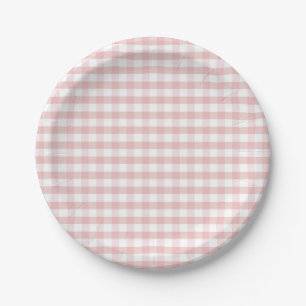 Plato De Papel Soft Pink Gingham Plaid Birthday Baby Shower