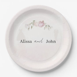 Plato De Papel Soft Pink Roses & Bride and Groom Collection