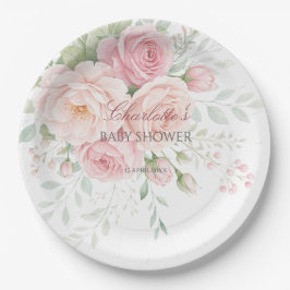 Plato De Papel soft pink roses floral paper plates