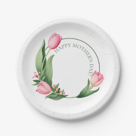 Plato De Papel Soft Pink Tulip Floral Wreath Mother's Day