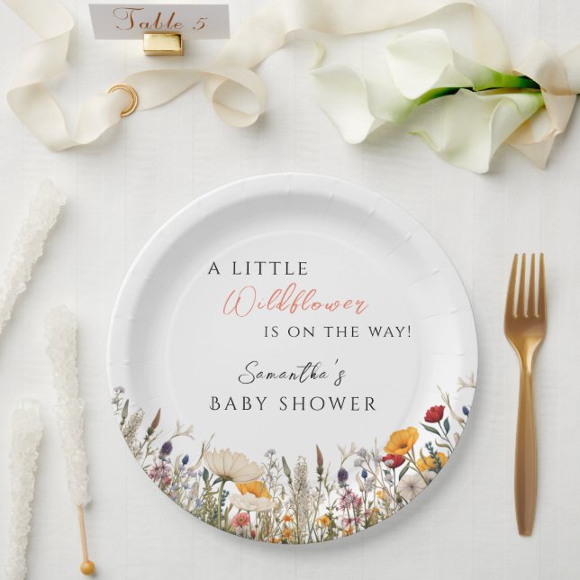 Plato De Papel Soft White Wildflower Bloom Baby Shower (Boda)