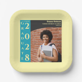 Plato De Papel Soft Yellow Photo Modern Graduation Cap Party