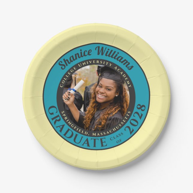 Plato De Papel Soft Yellow Photo Modern Graduation Party (Anverso)