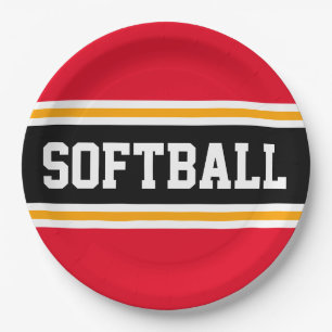 Plato De Papel SOFTBALL Rojo Brillante Negro Naranja Rayas de Car