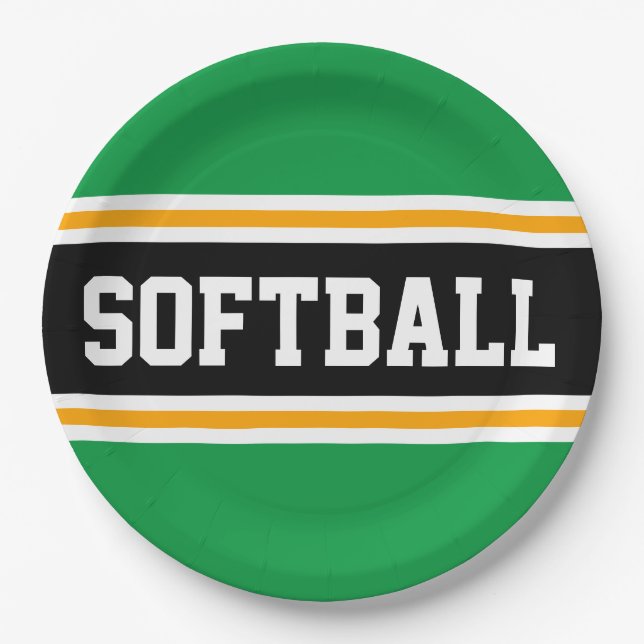 Plato De Papel SOFTBALL Sporty Brillante Rayos Amarillos Negros (Anverso)