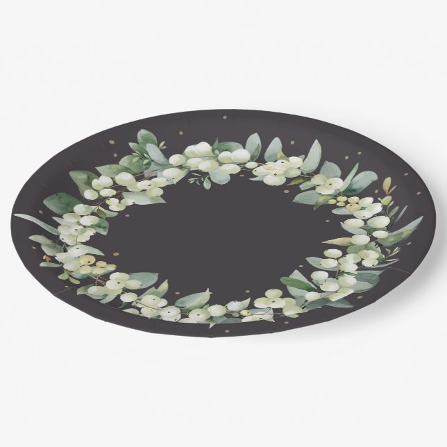 Plato De Papel SoftBlack Snowberry Navidades Wreath Holiday Party (Angular)