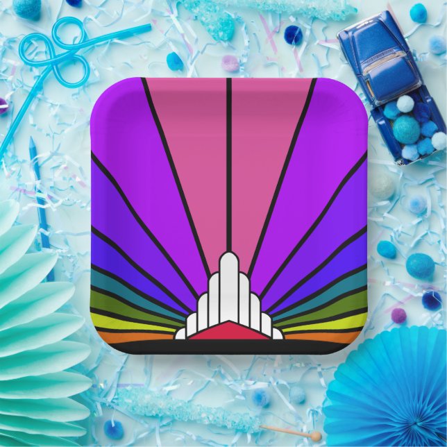 Plato De Papel Sol Art Déco en Placa de papel arco iris (Fiesta)