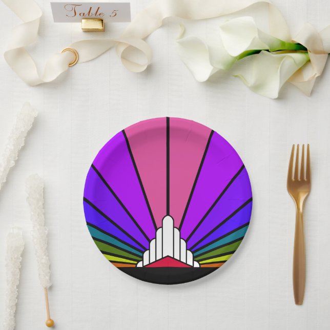 Plato De Papel Sol Art Déco en Placa de papel arco iris (Boda)