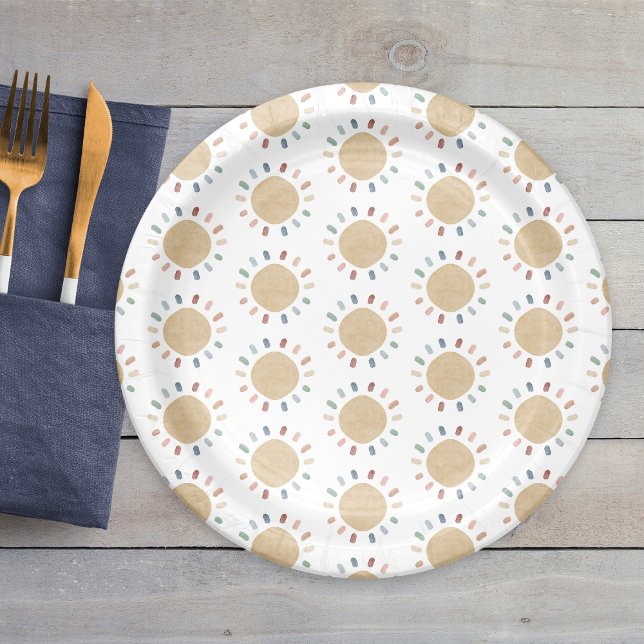 Plato De Papel Sol Boho (Boho Sun Baby Shower Paper Plates
)