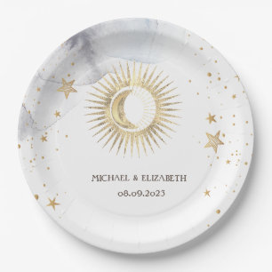 Plato De Papel Sol Celeste, Luna, Estrellas