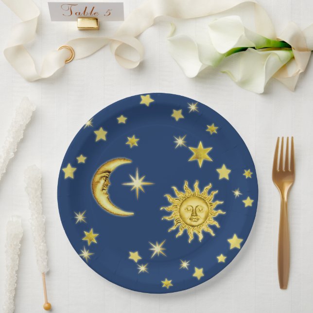 Plato De Papel Sol, luna y estrellas (Boda)