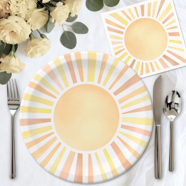 Plato De Papel Sol Naranja Amarillo (Yellow Orange Sun Paper Plates )