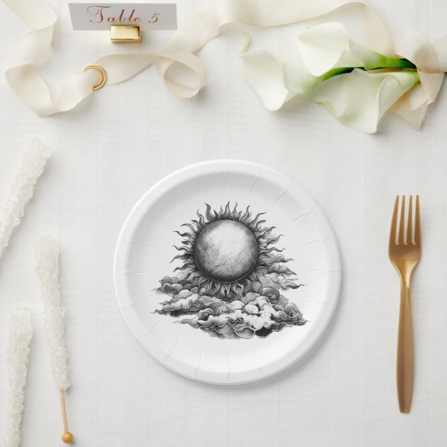 Plato De Papel Sol Nublado (Boda)